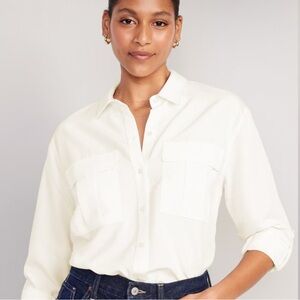 Old Navy Utility Button-Front Pockets Blouse White Size XL Minimalist Oversized